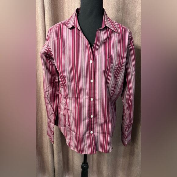 Eddie Bauer Maroon Pink Striped Button Down Shirt Wrinkle Resistant Size L - Picture 6 of 6